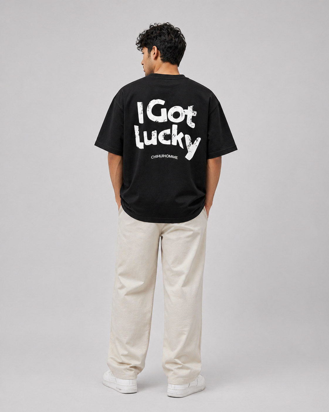 I GOT LUCKY OVERSIZED BLACK T-SHIRT 1401