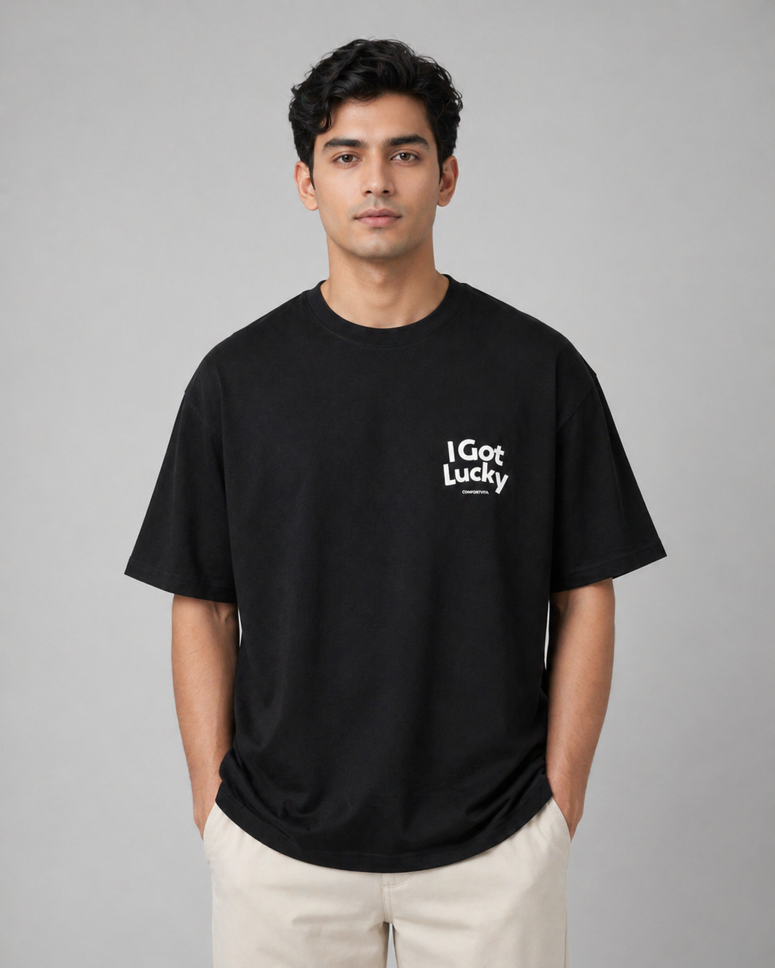 I GOT LUCKY OVERSIZED BLACK T-SHIRT 1401