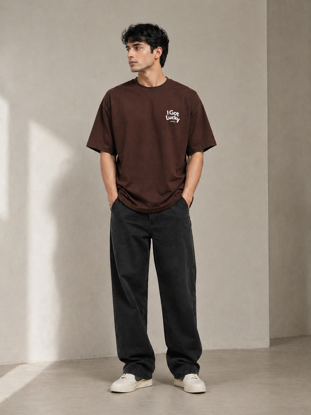 I GOT LUCKY OVERSIZED COFFEE  T-SHIRT 1401