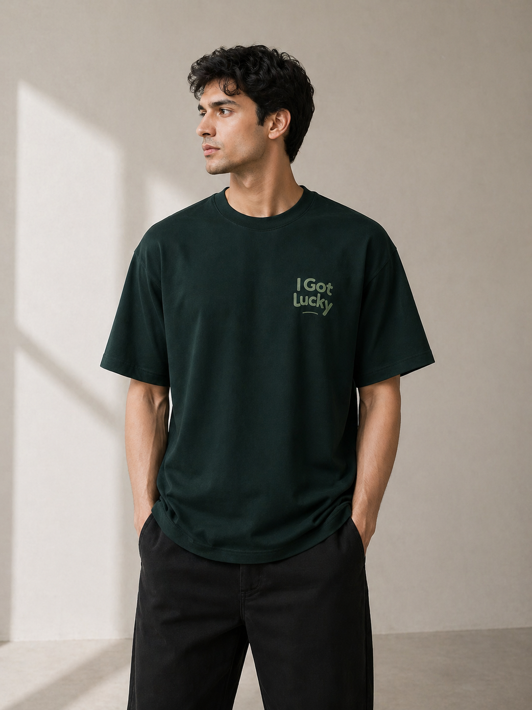 I GOT LUCKY OVERSIZED GREEN  T-SHIRT 1401