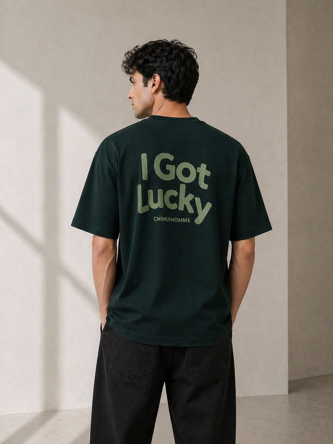 I GOT LUCKY OVERSIZED GREEN  T-SHIRT 1401