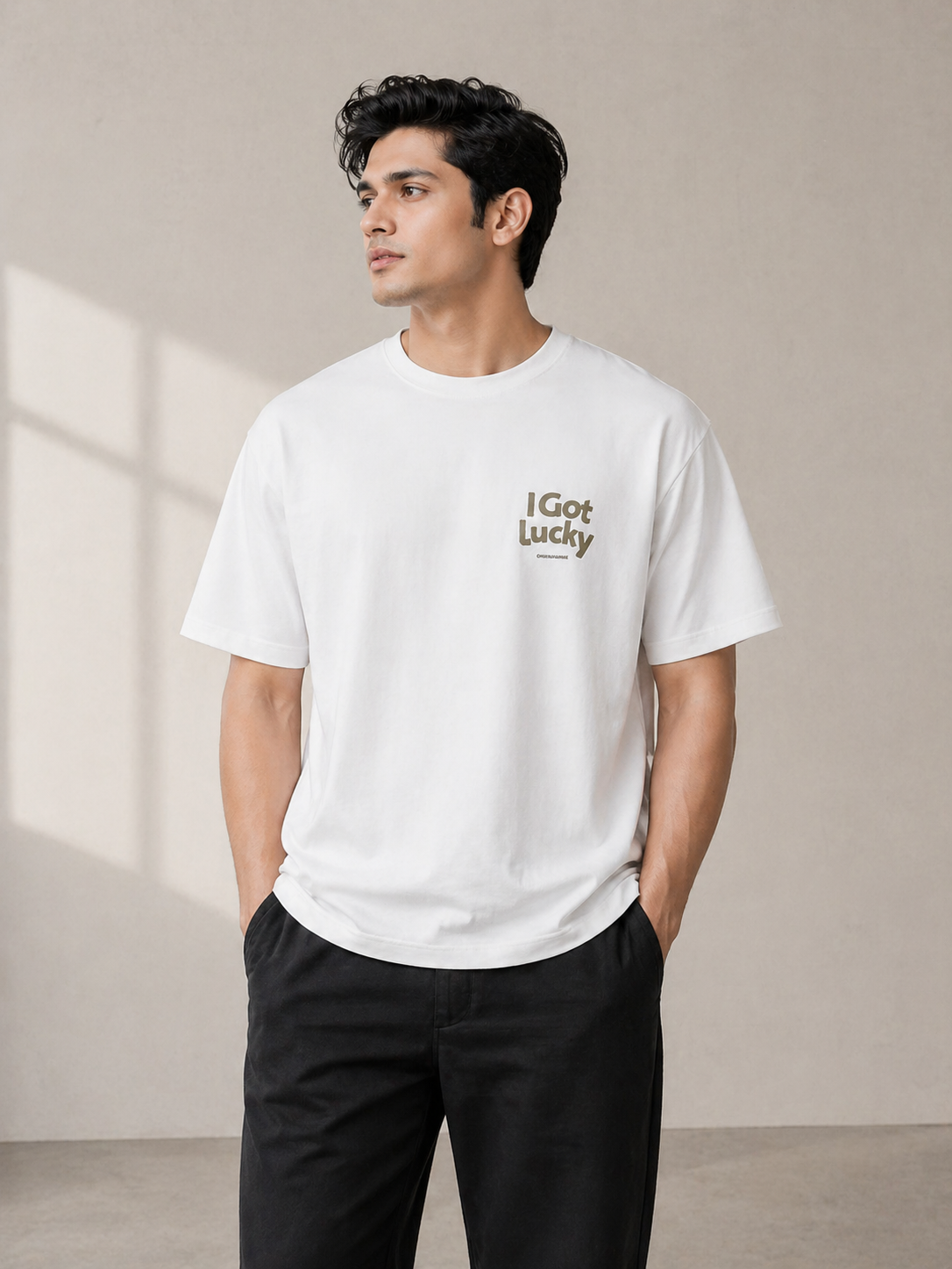 I GOT LUCKY OVERSIZED WHITE T-SHIRT 1401