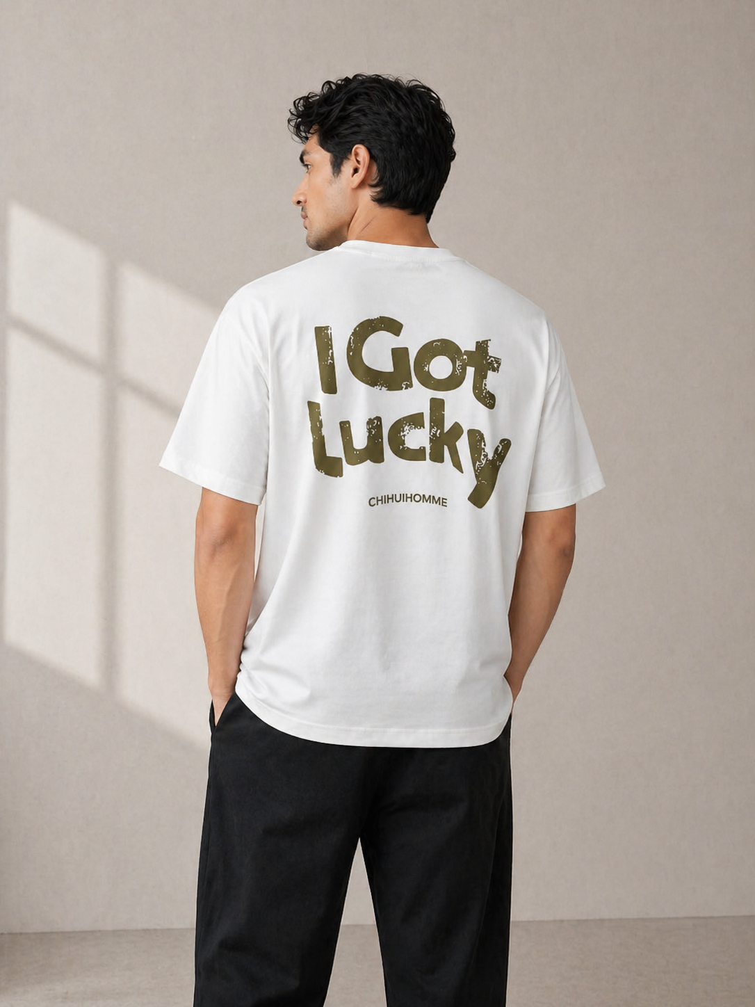 I GOT LUCKY OVERSIZED WHITE T-SHIRT 1401