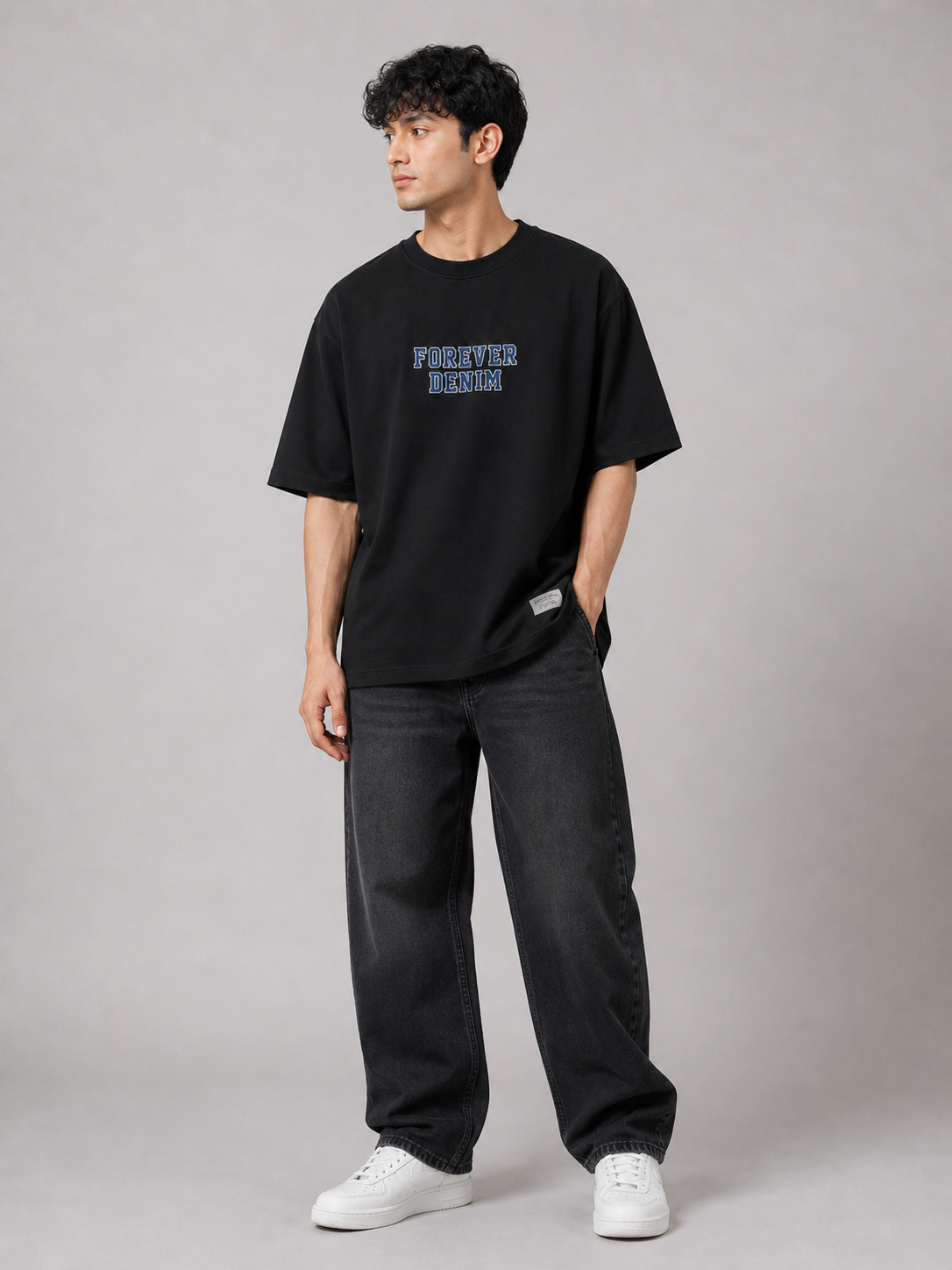 FOREVER DENIM OVERSIZED BLACK T-SHIRT 1404
