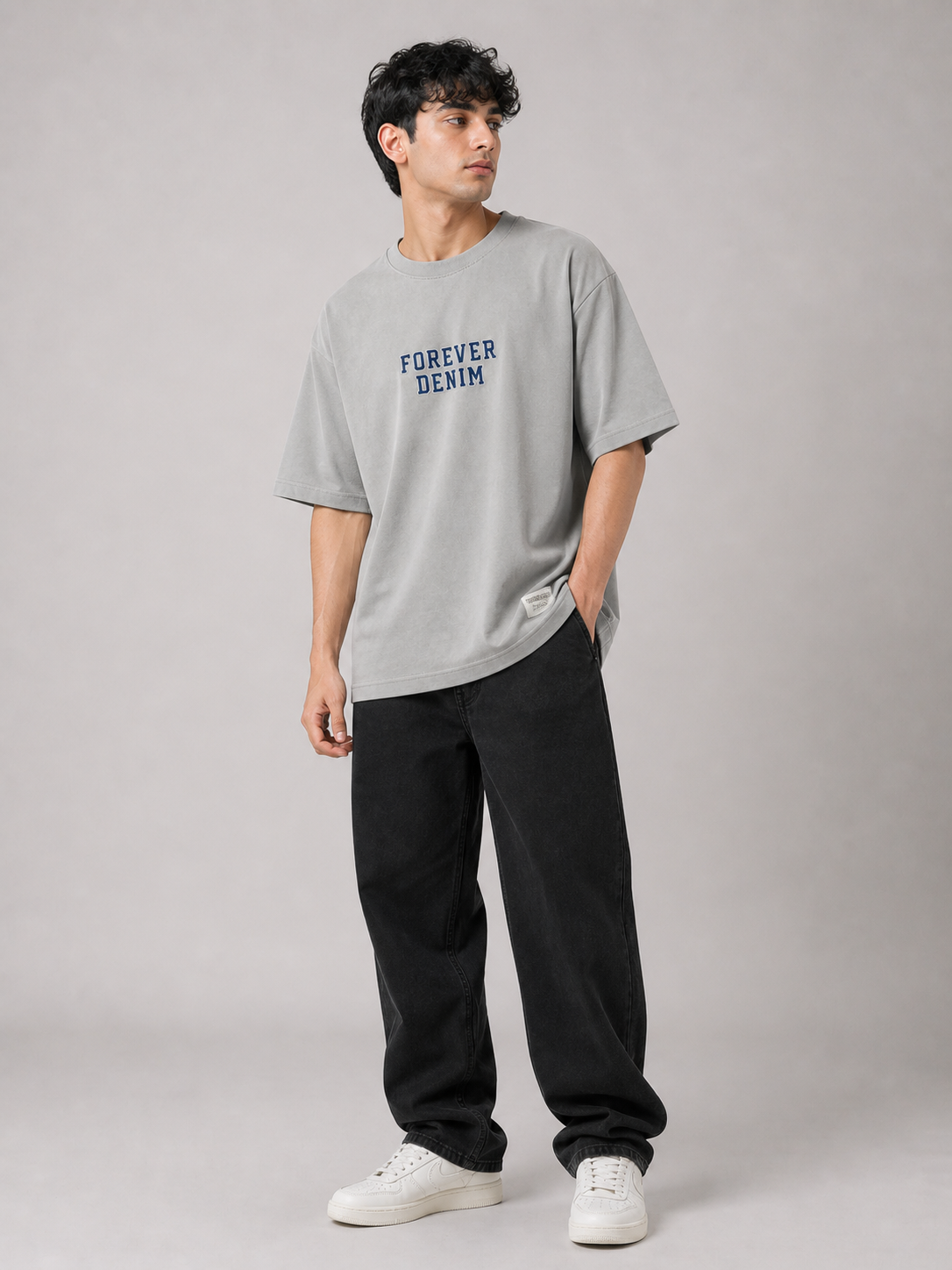 FOREVER DENIM OVERSIZED GREY T-SHIRT 1404