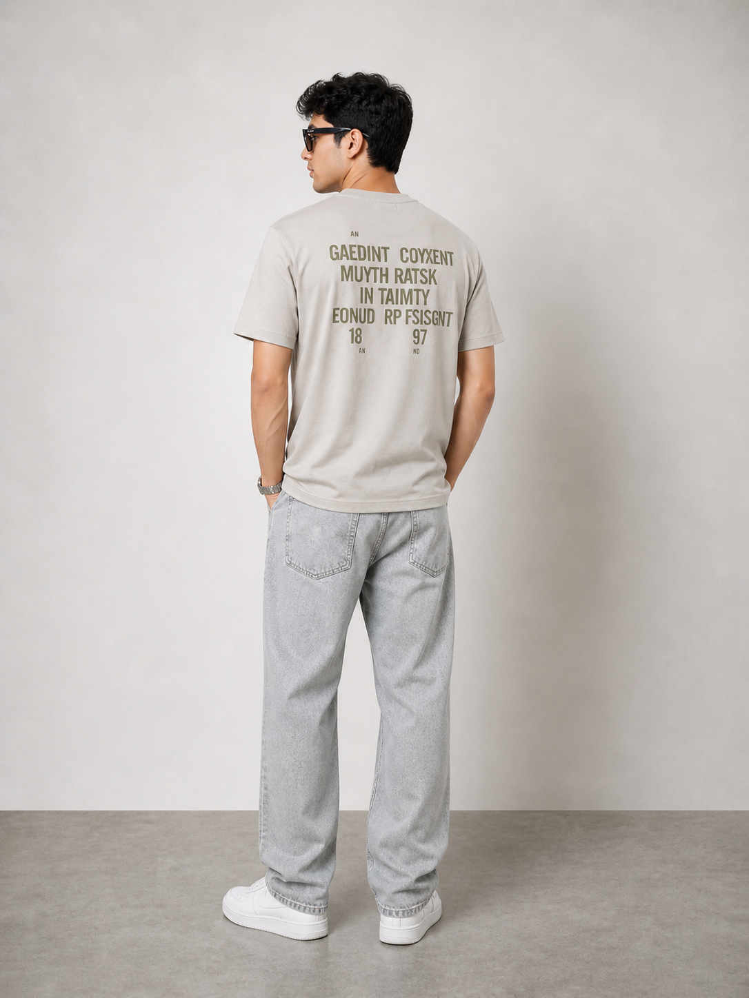 CATFHENP NORMAL FIT BEIGE GREEN T-SHIRT 1407