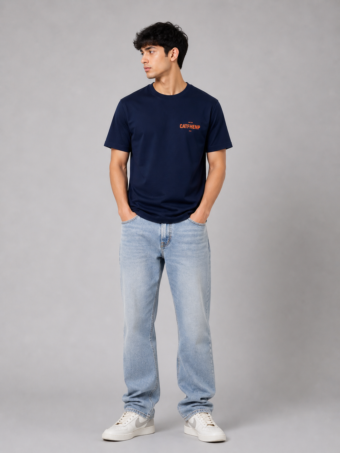 CATFHENP NORMAL FIT NAVY T-SHIRT 1407