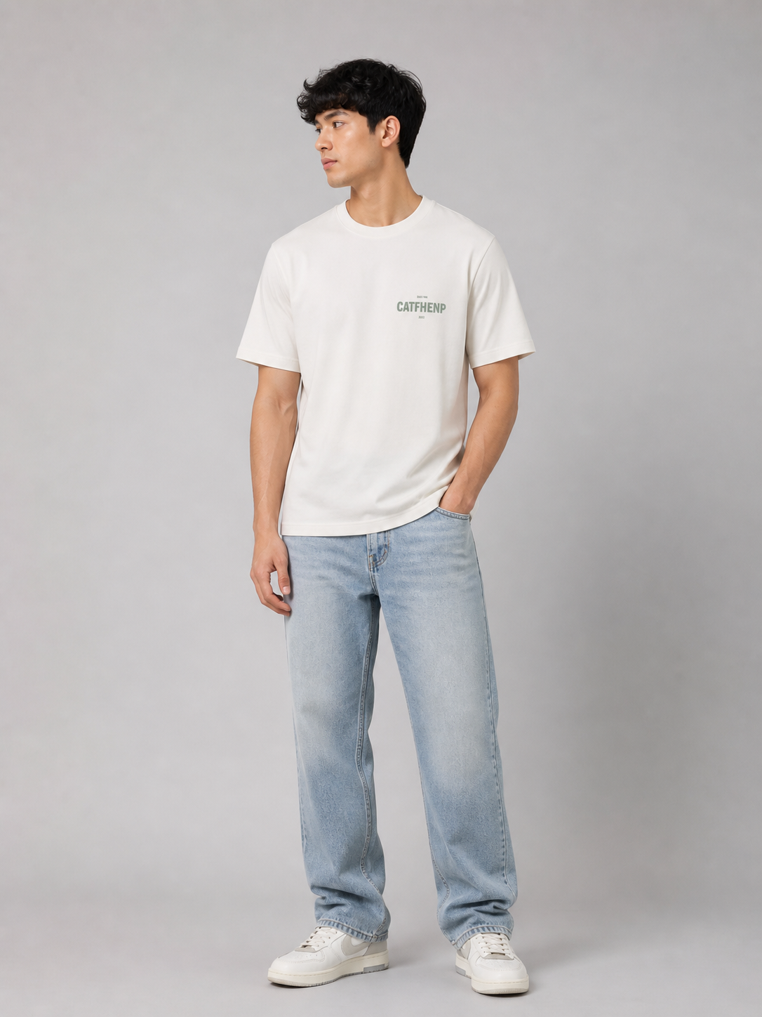 CATFHENP NORMAL FIT WHITE T-SHIRT 1407