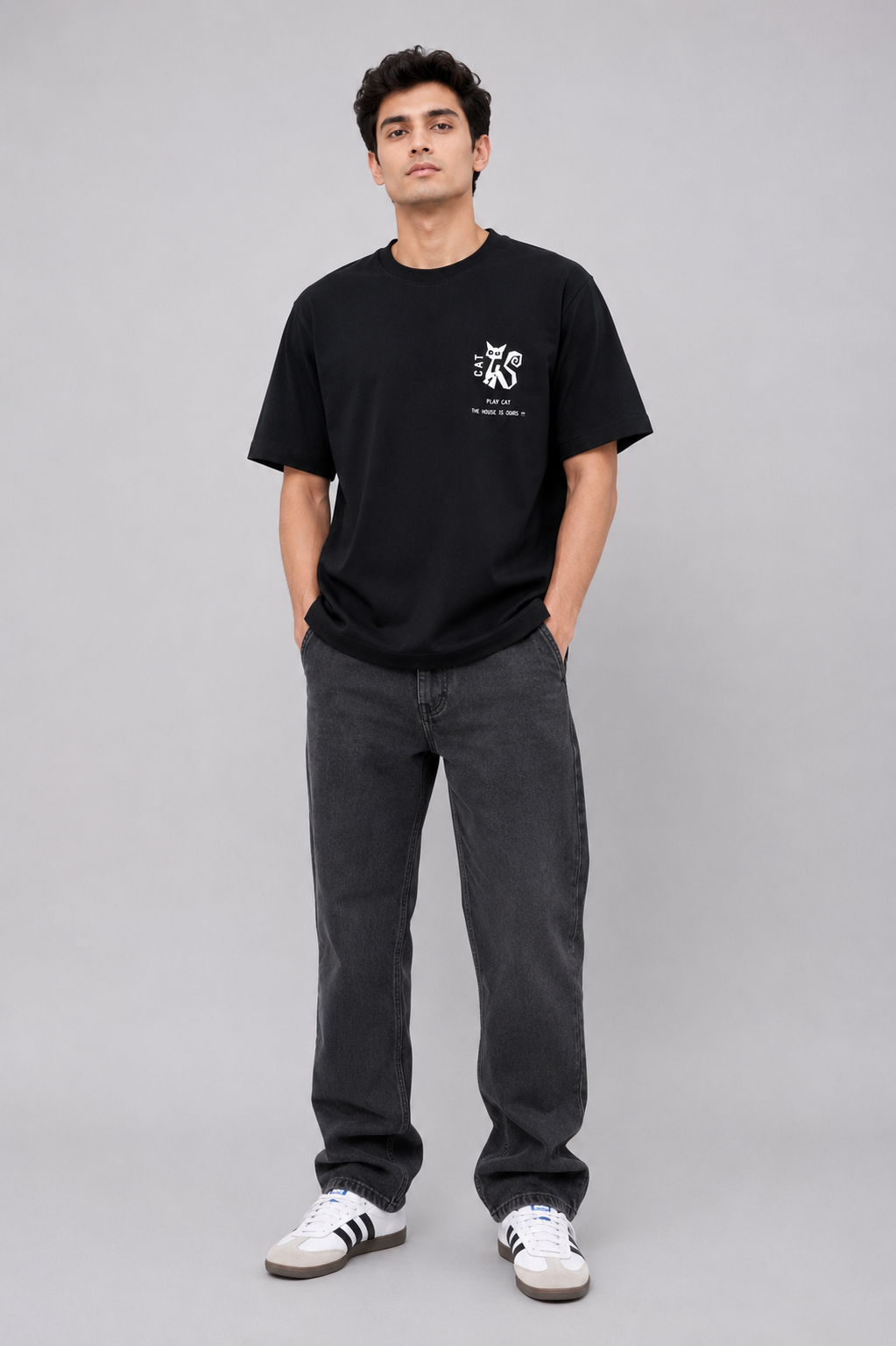 CAT OVERSIZED BLACK T-SHIRT 1408