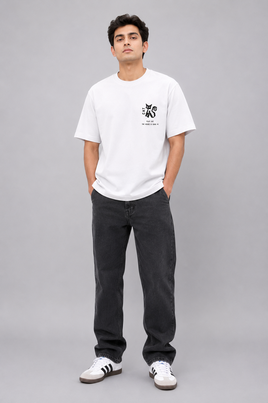 CAT OVERSIZED WHITE T-SHIRT 1408
