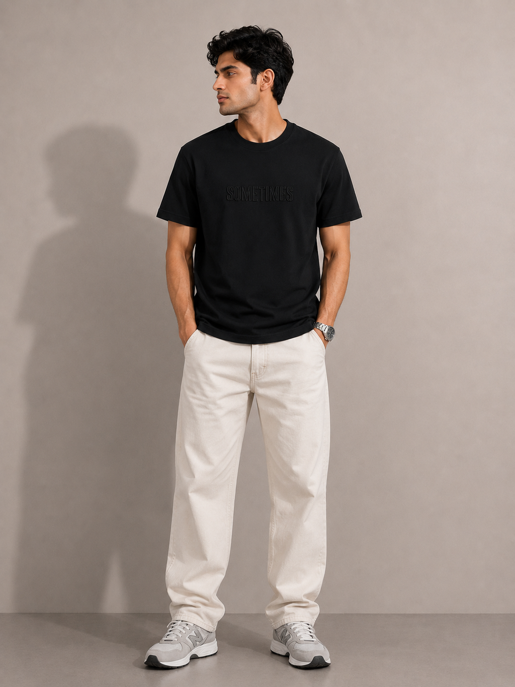 SOMETIMES NORMAL FIT BLACK T-SHIRT 1414