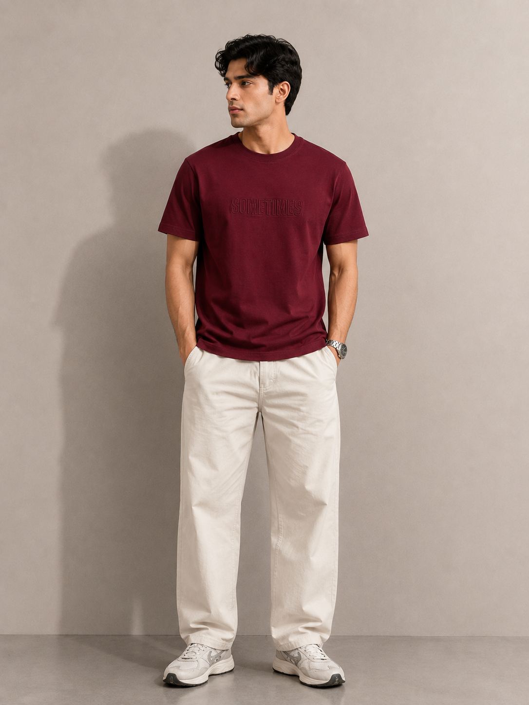 SOMETIMES NORMAL FIT MAROON T-SHIRT 1414