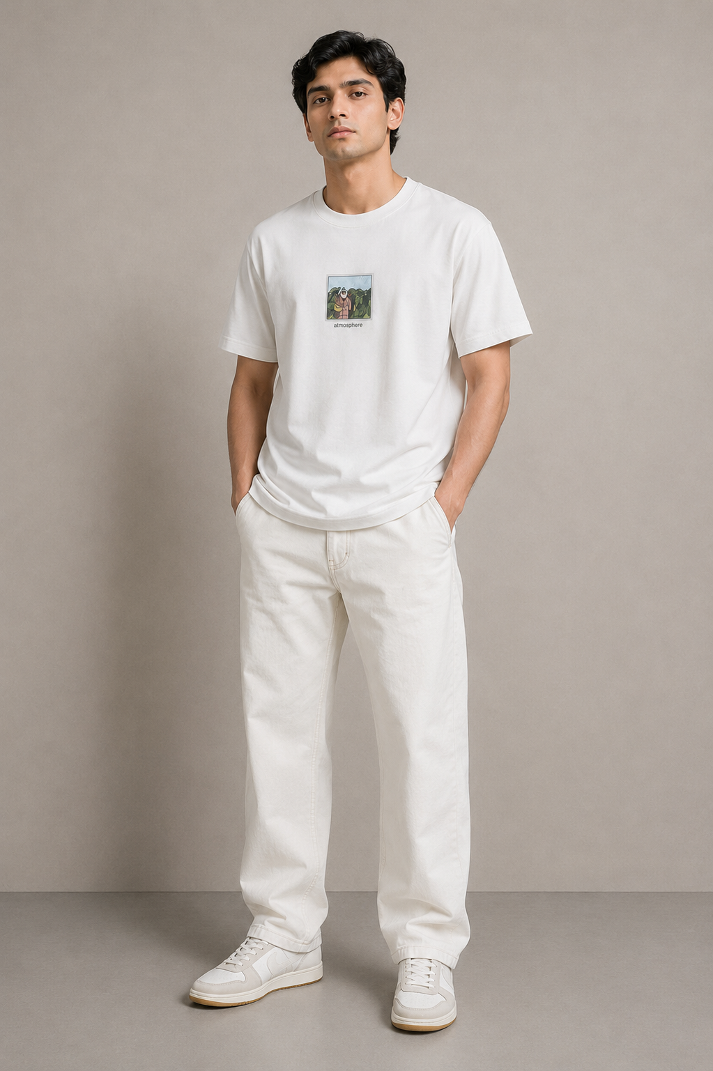 ATMOSPHERE OVERSIZE FIT BEIGE T SHIRT 1423
