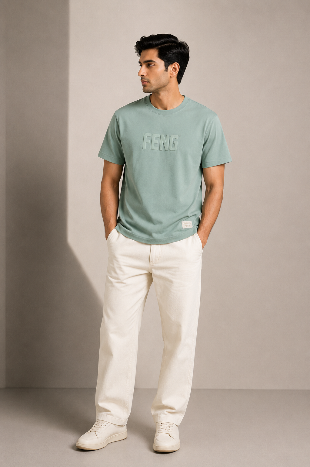 FENG NORMAL FIT LIGHT GREEN BEIGE T-SHIRT 1426