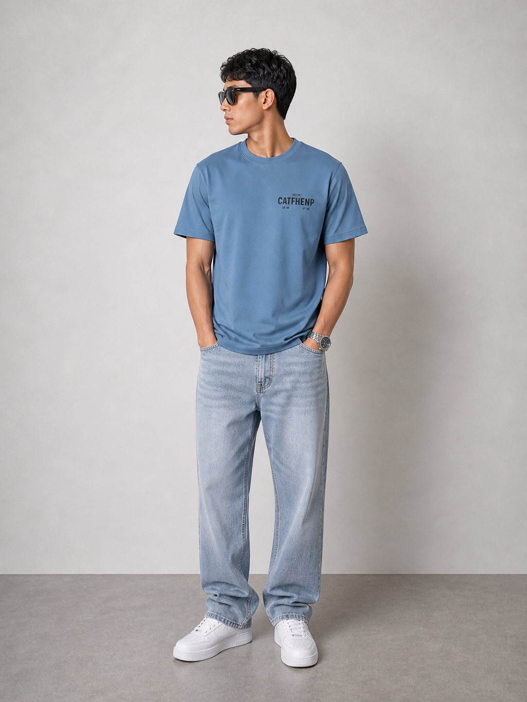 CATFHENP NORMAL FIT BABY BLUE T-SHIRT 1407