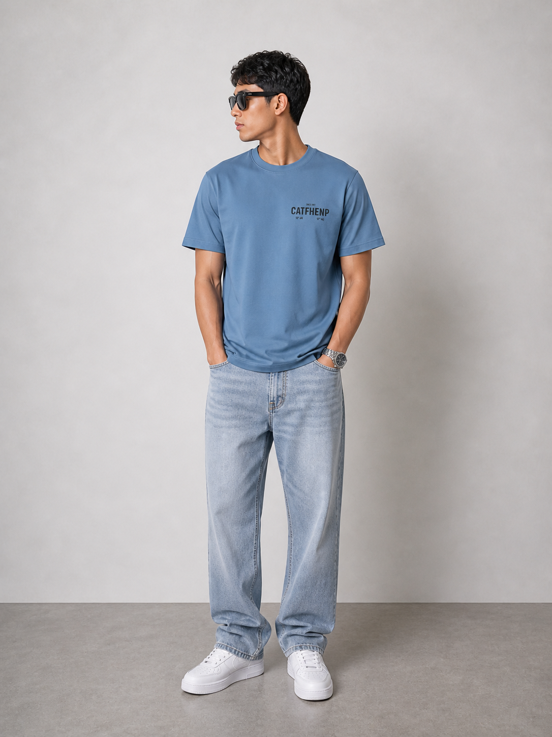 CATFHENP NORMAL FIT BABY BLUE T-SHIRT 1407